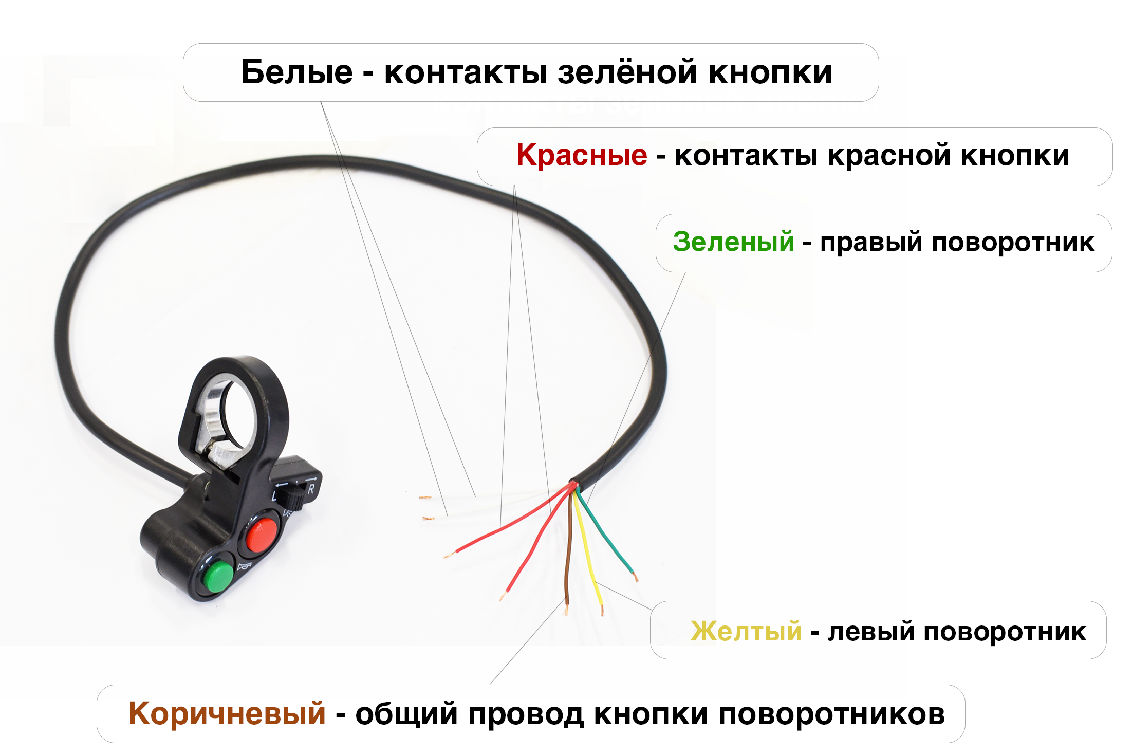 Блок кнопка 3в1 (сигнал/свет/поворотники) на руль мотоцикла,  электросамоката, электровелосипеда