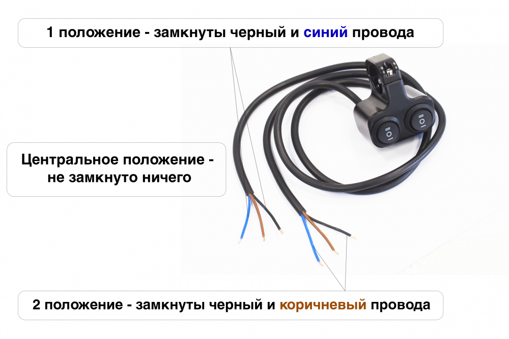 Блок кнопка фар, света на руль, 3 режима (3 позиции) для электросамоката, мотоцикла