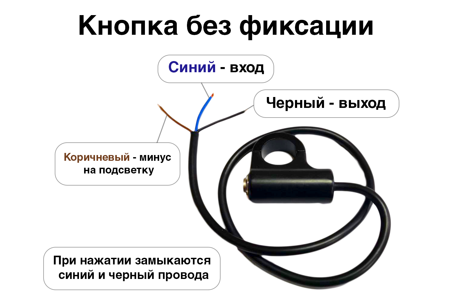 Кнопка сигнал без фиксации на руль мотоцикла, электросамоката,  электровелосипеда (красная подсветка)